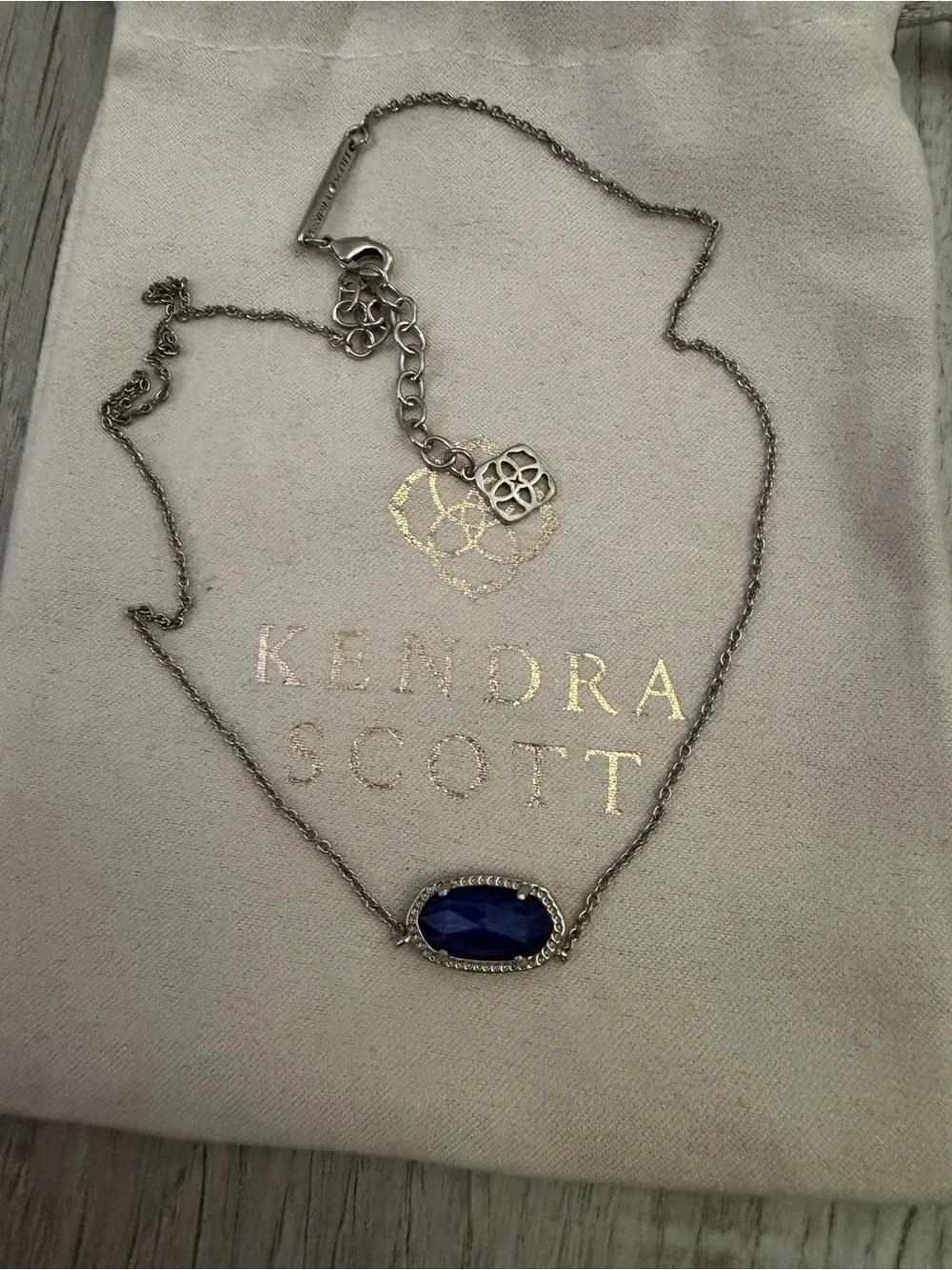 Kendra Scott Silver Necklace with Dark Blue Stone